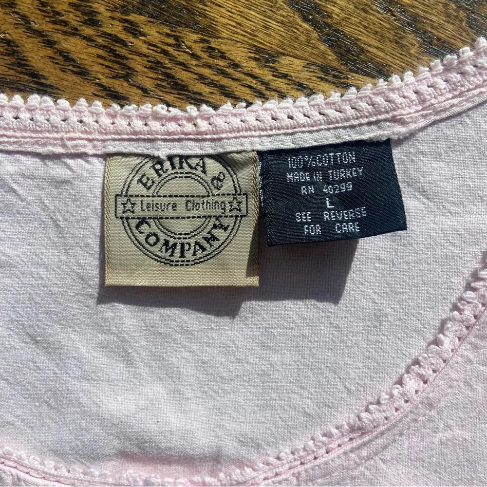 🌿 Vintage 100% Cotton Erika & Company Large Pink Sleeveless Top - Picture 3 of 6